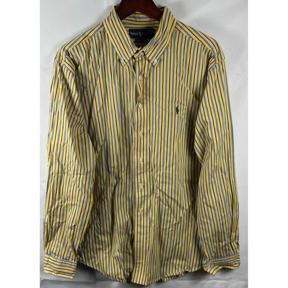 Ralph Lauren Mens XL Classic Fit Striped Button Down Shirt Yellow Blue Red Pony